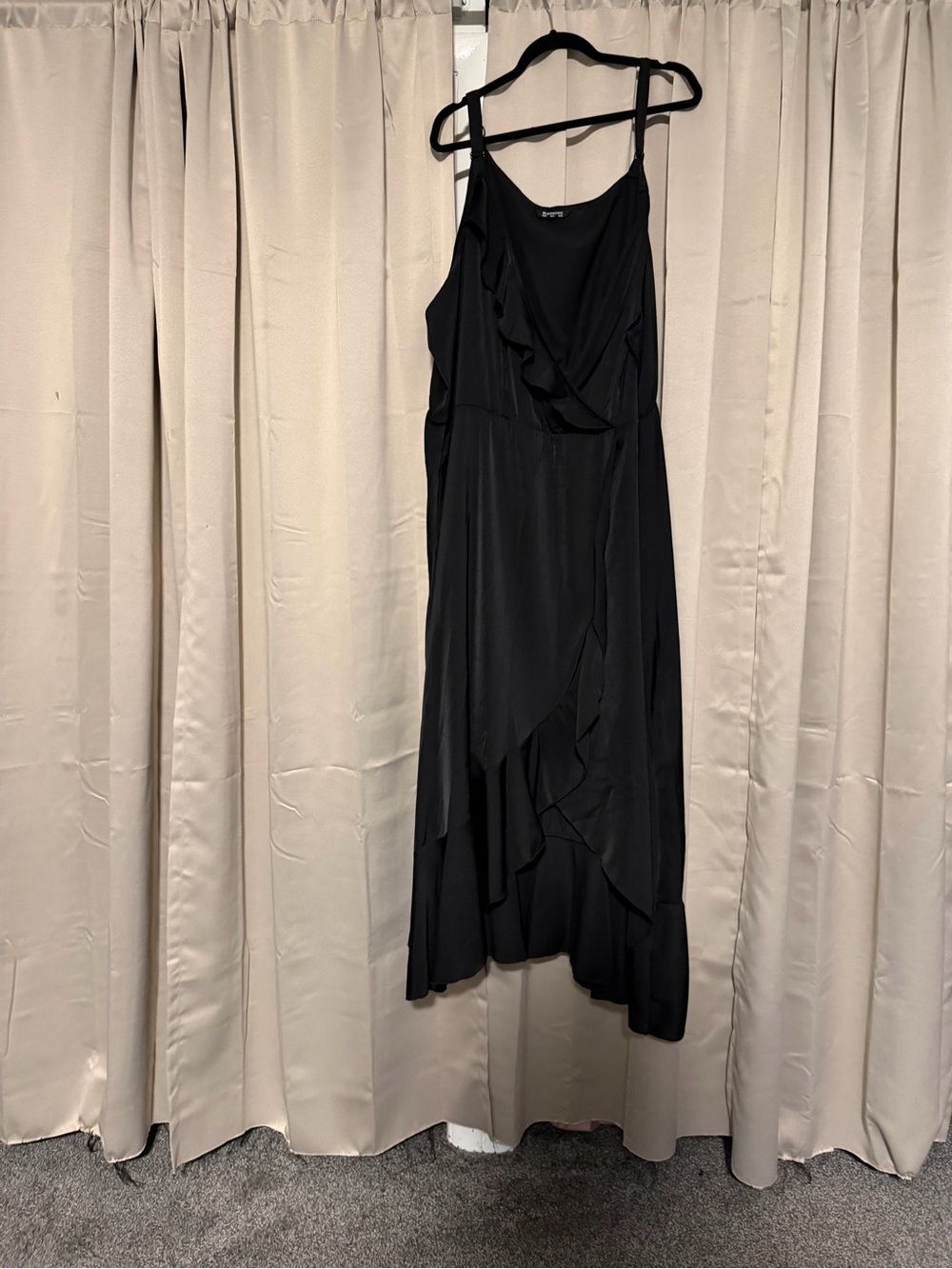 BloomChic Black Asymmetrical Ruffle High-Low Dress